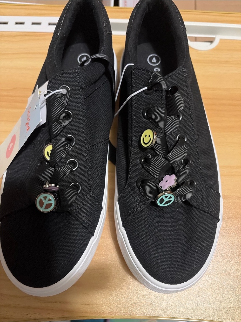 Cat & Jack Black Canvas Kids Sneakers with Charm Accents